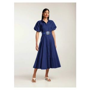 Rochie midi tip camasa cu maneci scurte si curea textila Oman imagine