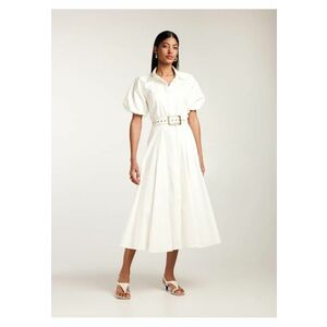 Rochie midi tip camasa cu maneci scurte si curea textila Oman imagine