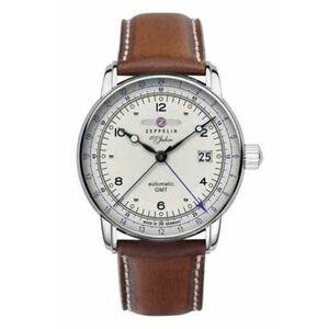 Ceas automat pentru barbati - 100 Jahre 86661 - Otel inoxidabil/Piele naturala - 43 mm - Argintiu/Maro imagine