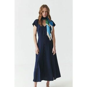 Rochie midi din amestec de in cu decolteu in V imagine