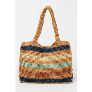 Geanta shopper cu model in dungi si aspect crosetat imagine