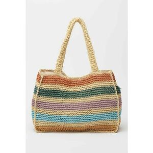 Geanta shopper cu model in dungi si aspect crosetat imagine