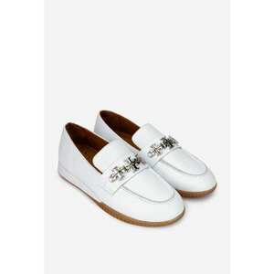 Mocasini dama albi din piele texturata cu ornament imagine