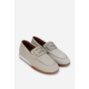Mocasini dama din piele intoarsa bej cu ornament imagine