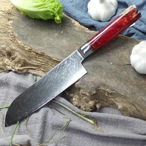 Cuțit de bucătărie Damasc Hakusan - Santoku/Roșu KP14033 imagine