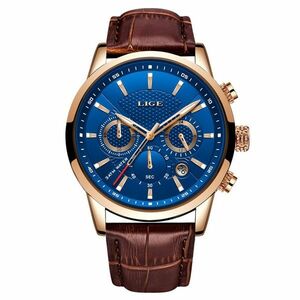 Ceas LIGE Elegant - Maro/Auriu/Albastru KP14630 imagine