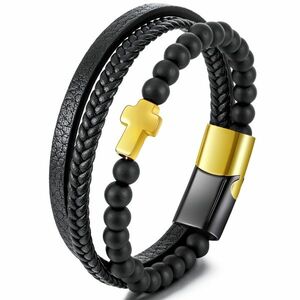 Brățară Cruce Naturală - Neagră/Aurie KP17977 imagine