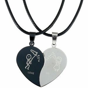 Set colier Love You - negru/argintiu KP19782 imagine