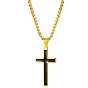Colier Faith Cross - Auriu/Negru KP22848 imagine