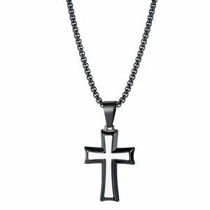 Colier Cruce Fină - Negru/Alb KP22853 imagine