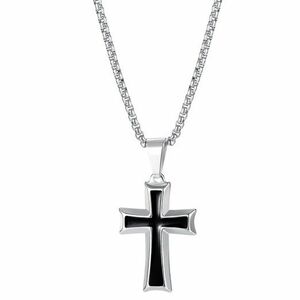 Colier Cruce Fină - Argintiu/Negru KP22854 imagine