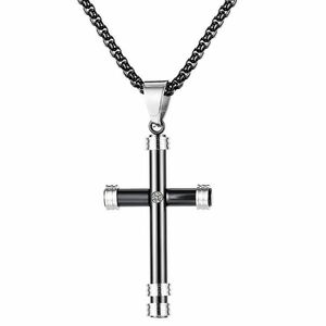 Colier Street Cross - Negru/argintiu KP22857 imagine