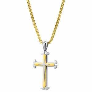 Colier Cruz frumos - Argint/Aur KP22863 imagine