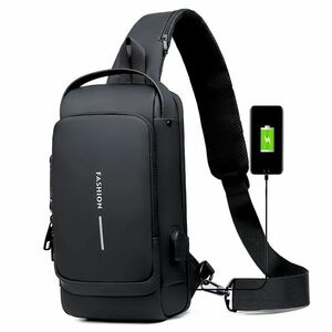 Geanta de umar cu incarcare USB antifurt - Neagra KP25259 imagine