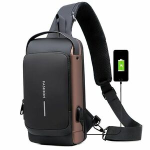 Geanta de umar cu incarcare USB antifurt - Neagra/Maro KP25261 imagine