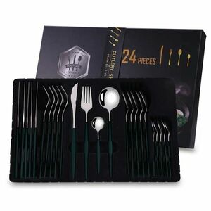 Set tacâmuri 24 piese Elegant - Argintiu/Verde KP26403 imagine