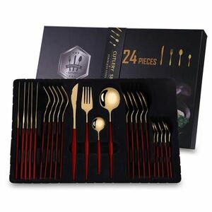 Set tacâmuri 24 piese Elegant - Auriu/Roșu KP26404 imagine