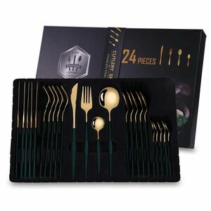 Set tacâmuri 24 piese Elegant - Auriu/Verde KP26406 imagine