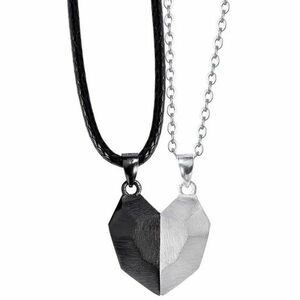 Colier cu inimă cu magnet - negru/argintiu KP26942 imagine