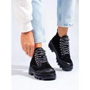 Cizme elegante de gleznă negre pentru femei fără toc imagine