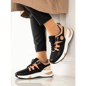 Pantofi de sport unici de aur negru pentru femei fără toc imagine