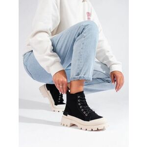 Cizme de gleznă negre confortabile pentru femei cu toc plat imagine