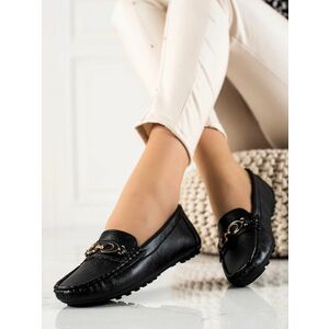Mocasini negri confortabili pentru femei fără toc imagine