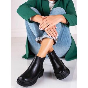 Botine de designer pentru femei negru cu toc plat imagine