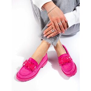 Mocasini de lux cu toc plat roz pentru femei de lux imagine
