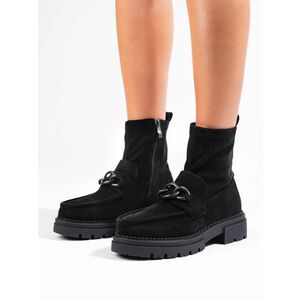 Femei la modă cizme de gleznă negru toc plat imagine