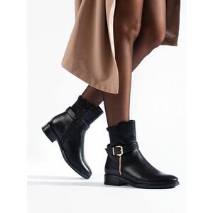 Cizme de gleznă negre confortabile pentru femei pe toc plat imagine