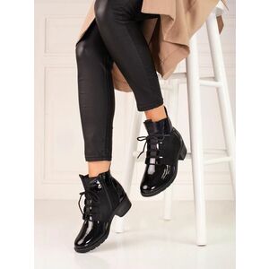 Botine negre interesante pentru femei pe toc plat imagine