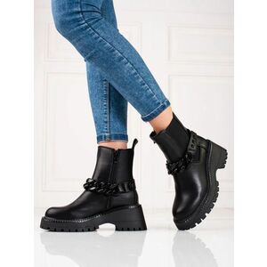 Femei la modă cizme de gleznă negre la modă pe toc plat imagine