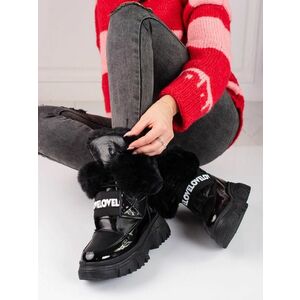 Cizme de zăpadă confortabile pentru femei negre fără toc imagine