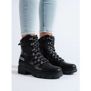 Pantofi de lucru negri moderni pentru femei negre pe un toc larg imagine