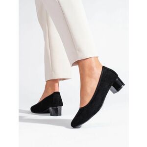 Pantofi de damă originali de culoare neagră pe un toc lat imagine