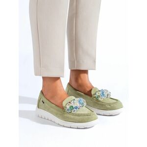 Pantofi de damă frumoși, fără tocuri, de culoare verde imagine
