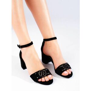Sandale de designer pentru femei negru pe toc larg imagine
