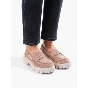 Mocasini confortabili de culoare bej pentru femei fără toc imagine