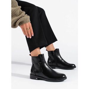 Cizme de gleznă negre trendy pentru femei pe toc plat imagine
