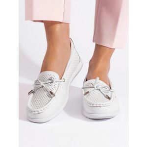 Mocasini de lux pentru femei albe fără toc imagine