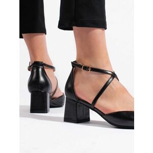 Sandale negre elegante pentru femei, cu toc lat, de culoare neagră imagine