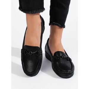 Mocasini negri confortabili pentru femei fără toc imagine