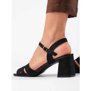 Sandale negre confortabile pentru femei pe un toc larg imagine