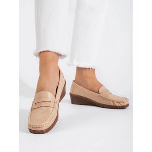 Mocasini bej de lux pentru femei, fără toc, de culoare bej imagine