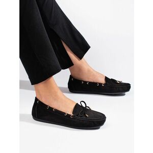 Mocasini negri confortabili pentru femei fără toc imagine