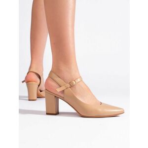 Pantofi de damă eleganți de culoare bej, cu toc lat, pentru femei imagine