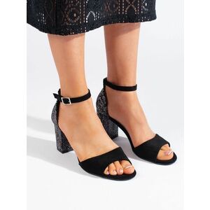 Sandale negre confortabile pentru femei pe un toc lat imagine