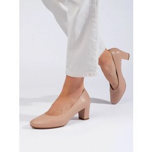 Pantofi bej trendy pentru femei cu toc lat imagine