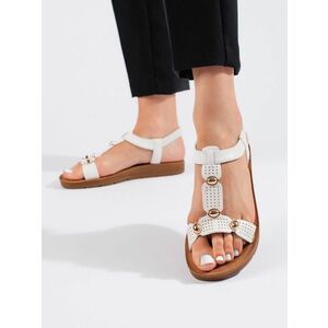Sandale trendy pentru femei cu toc plat alb imagine
